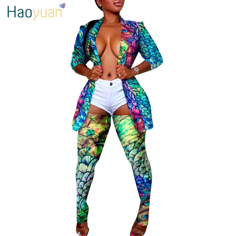 Cheap HAOYUAN Plus Size Camo Leopard Two Piece Set Women Rave Festival Top Pant Fall 2 Piece Matching Sets Sexy Birthday Club Outfits