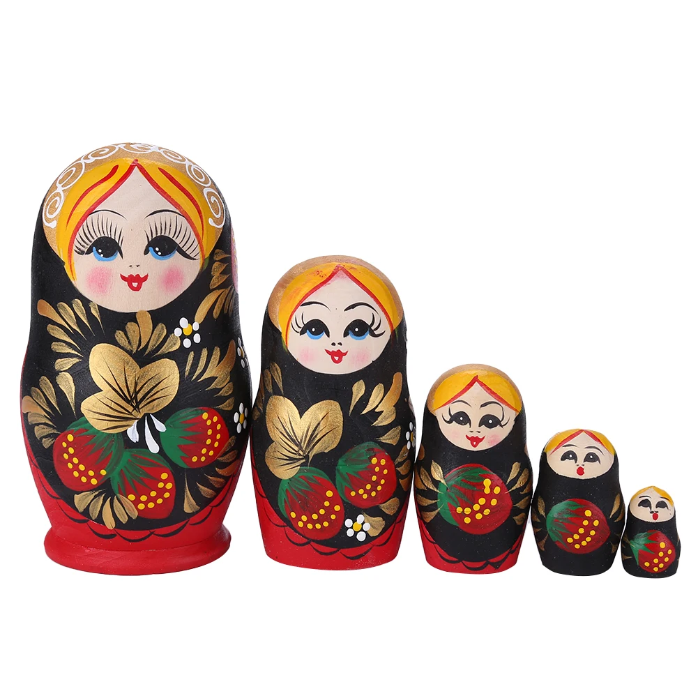 Matryoshka-Muñeca de madera de 5 capas con pintura rusa, muñeco clásico de fresa de la suerte, decoración para el hogar, #38