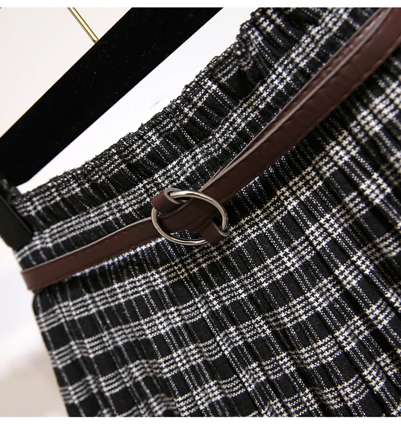 Plus Size 3XL Autumn Winter Women Wool Skirts Plaid Mid Skirts 2019 Casual Loose Ladies Office Skirts Elastic Waist Sashes (22)