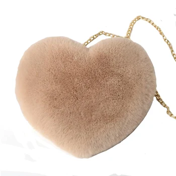 

100pcs/lot Women Fashion Heart Shaped Bag Female Chain Messenger Bag Plush Love Shoulder Crossbody Bag Valentine's Day Gift