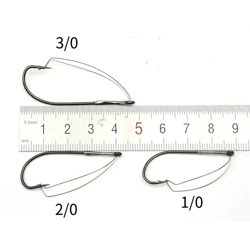 10pcs/box Weedless Barbed Fishhook Fishing Hook Reusable Bass Single Worm Hook Worms Lure Bait Holder Fish Tackle Accessories