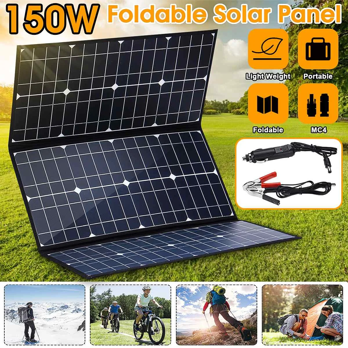 

Foldable 150W 18V Solar Panel Monocrystalline Solar Cells 5V USB 12V DC For Camping/Boat/RV/Travel/Home
