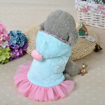 

Pet Dog Cat Plush Cute Clothes Princess Dress Keep Warm Hooded Design for Autumn and Winter Warm Soft Dog Dresses