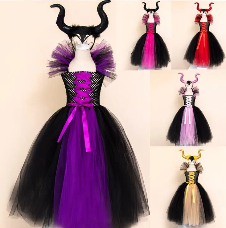 Детские костюмы косплей малефисент любовница злой ведьмы юбка содержит костюм с повязкой на голову Хэллоуин формальное платье сценическое оборудование