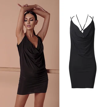 

New Latin Dance Dress Women Sexy V-Neck Halter Dresses Latin Performance Clothing Tango Salsa Cha Cha Samba Rumba Wear DNV13540