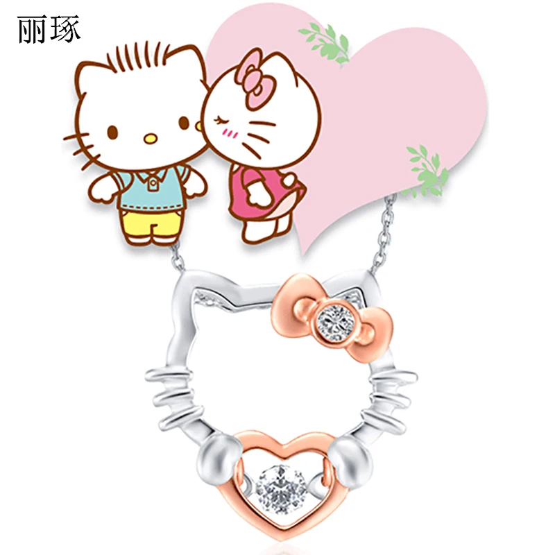 S925 Серебряное ожерелье кулон женский hello kitty милый стиль Кристалл Циркон маленький кулон для девушки и девушки