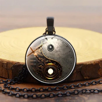 

Vintage Style For Women Men Necklaces Gift Steampunk Yin-yang Time Crystal Necklace Pendant