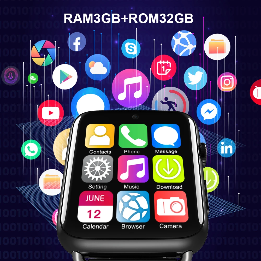DM20 4G Android iOS Smart Watch Men 3GB + 32GB GPS WIFI 780Mah Big Battery 1.88Inch IPS Screen Smartwatch PK IWO8 IWO9 IWO11