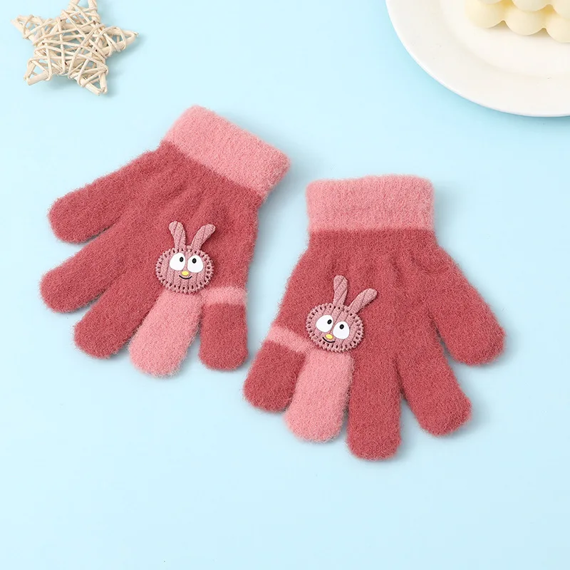 Baby Accessories luxury	 3-9 Years Kids Mittens Cartoon Rabbit Full Finger Gloves Boys Girls Soft Velvet Outdoor Winter Warm Gloves For Children accessoriesbaby eating 