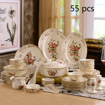 

Free Shipping European Luxury Handmade Relief Dinnerware Suit Gilt Embossed Porcelain Dinnerware Set