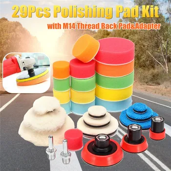 

29Pcs Polishing Pad Kit 1-3inch Polishing Disc With M14 Thread Back Pad&Adapter Sponge Wool For Polishing Waxing Polishing Kits