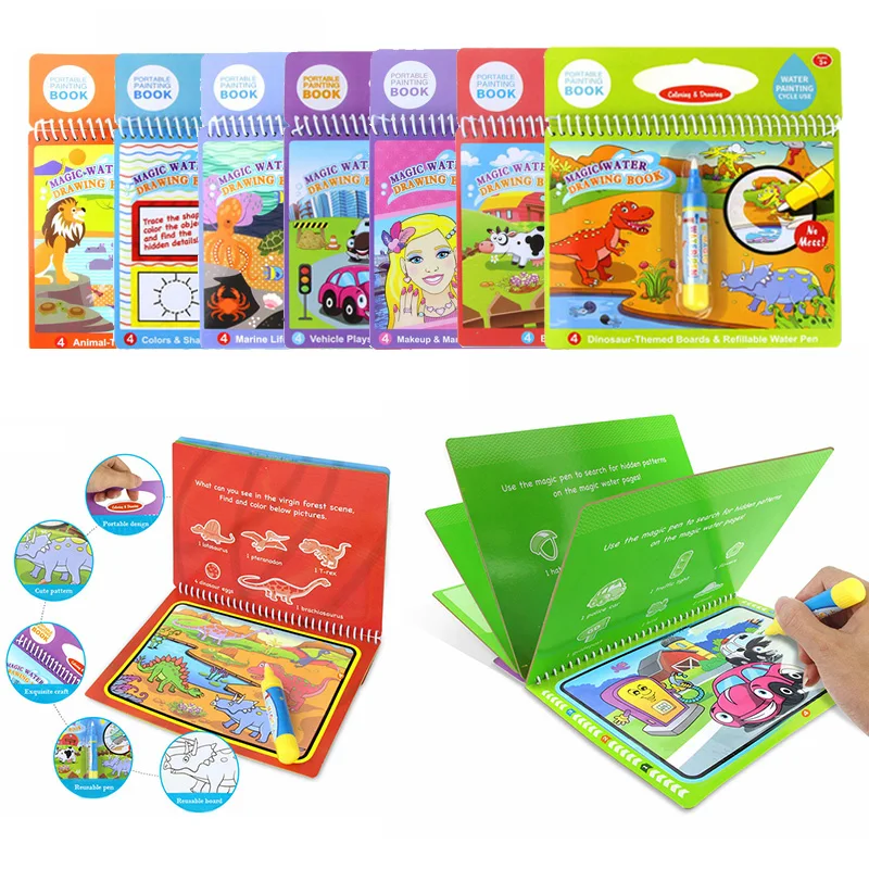 Reusable Magic Water Drawing Book Coloring Book Doodle & Magic Pen Painting Drawing Board For Kids Educational Toy Birthday Gift