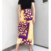 HOT SELLING Miyake fold fashion geometric print long skirt IN STOCK