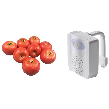 

12 Pcs Artificial Red Apple Fake Fruit & 1 Pcs 16 Color Uv Disinfection Changing Led Toilet Light Seat Sensor