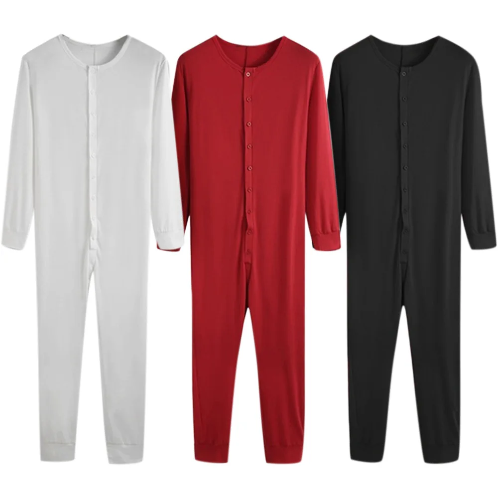 Menswear pajamas home overalls wear solid color long sleeve comfortable tight-fitting casual men's pajamas sexy