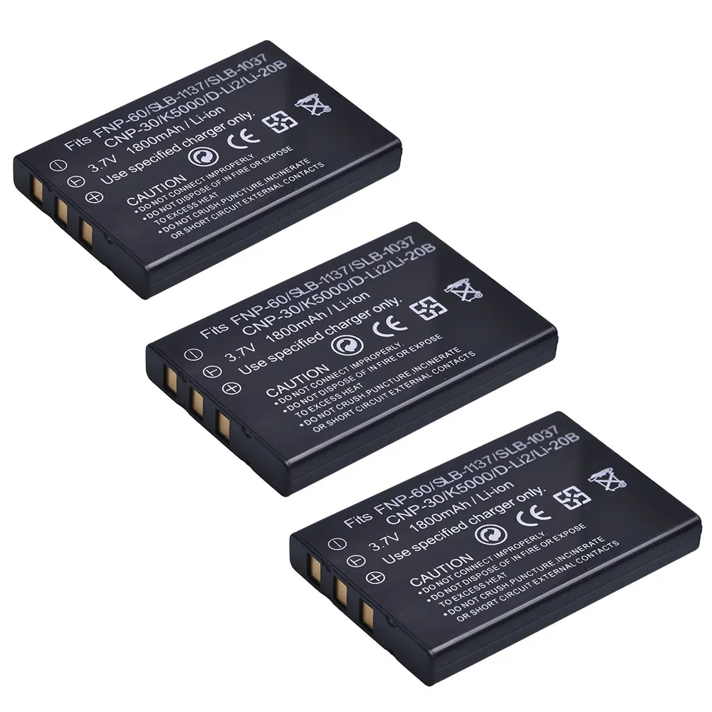 

3.7V 1800mAh D-Li2 FNP60 Camera Rechargeable Li-ion Battery for Fujifilm CNP-30 Kodak KLIC-5000 Samsung SLB-1137 Olympus LI-20B