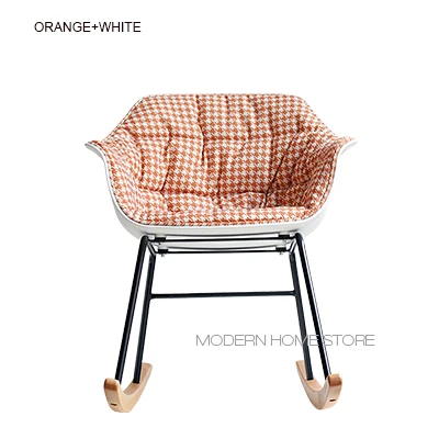 Modern Nordic Fashion Design Plastic Solid Wood Loft Upholstered soft cover pad Living Room Relax Rocking Chair Cushion Sofa 1PC - Color: Orange White