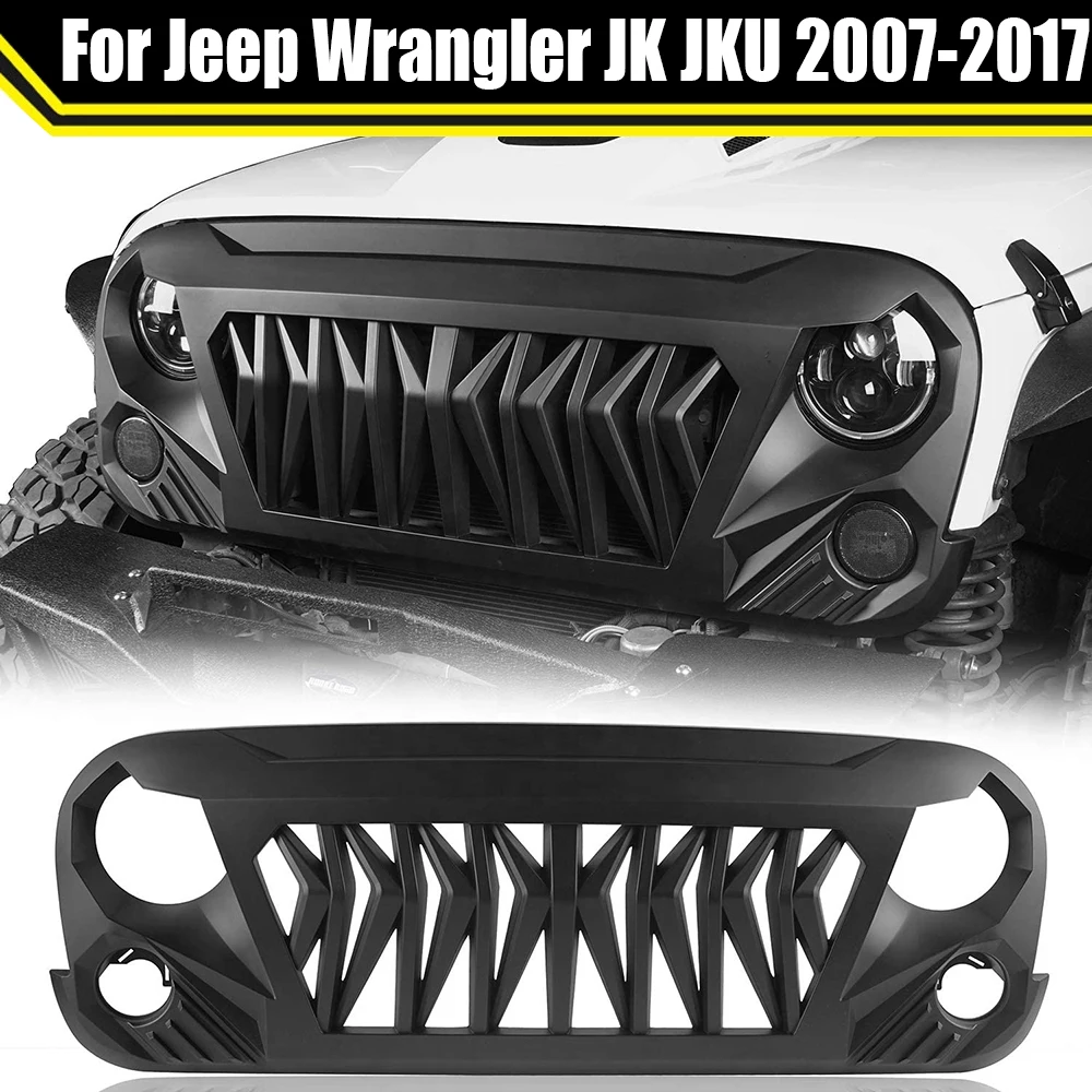 

For Wrangler JK JKU 2007-2017 ABS Racing Grill Radiator Grille Front Bumper Mesh Grills Cover With Amber LED Lights Accessories