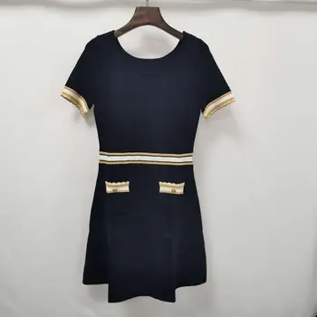 

Small fragrant women dress spring/summer 2020 new stripes patchwork short sleeve Knitted slim dress