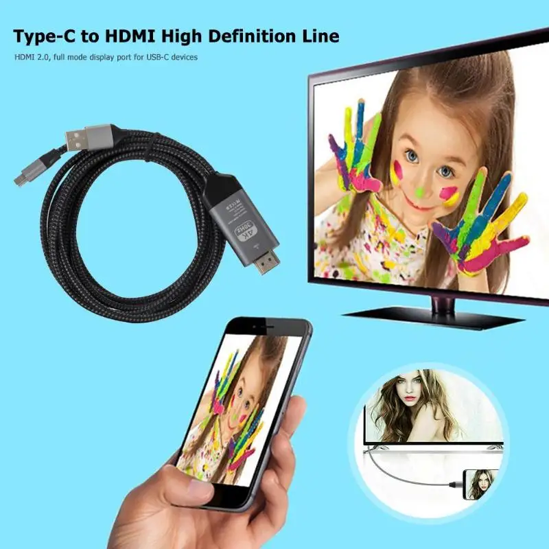 ALLOYSEED 4K type-C к HDMI кабель-конвертер из алюминиевого сплава 2 м кабель-конвертер с USB для ноутбука смартфон для samsung MacBook