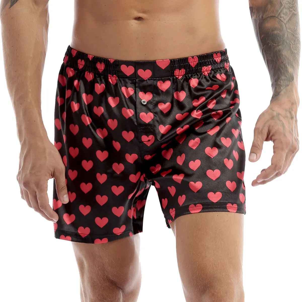 HOT SALES Mens Soft Boxer Shorts Underpants Pajamas Cute Love Heart Print Classic Lightweight Loose Sports Lounge Short Pants