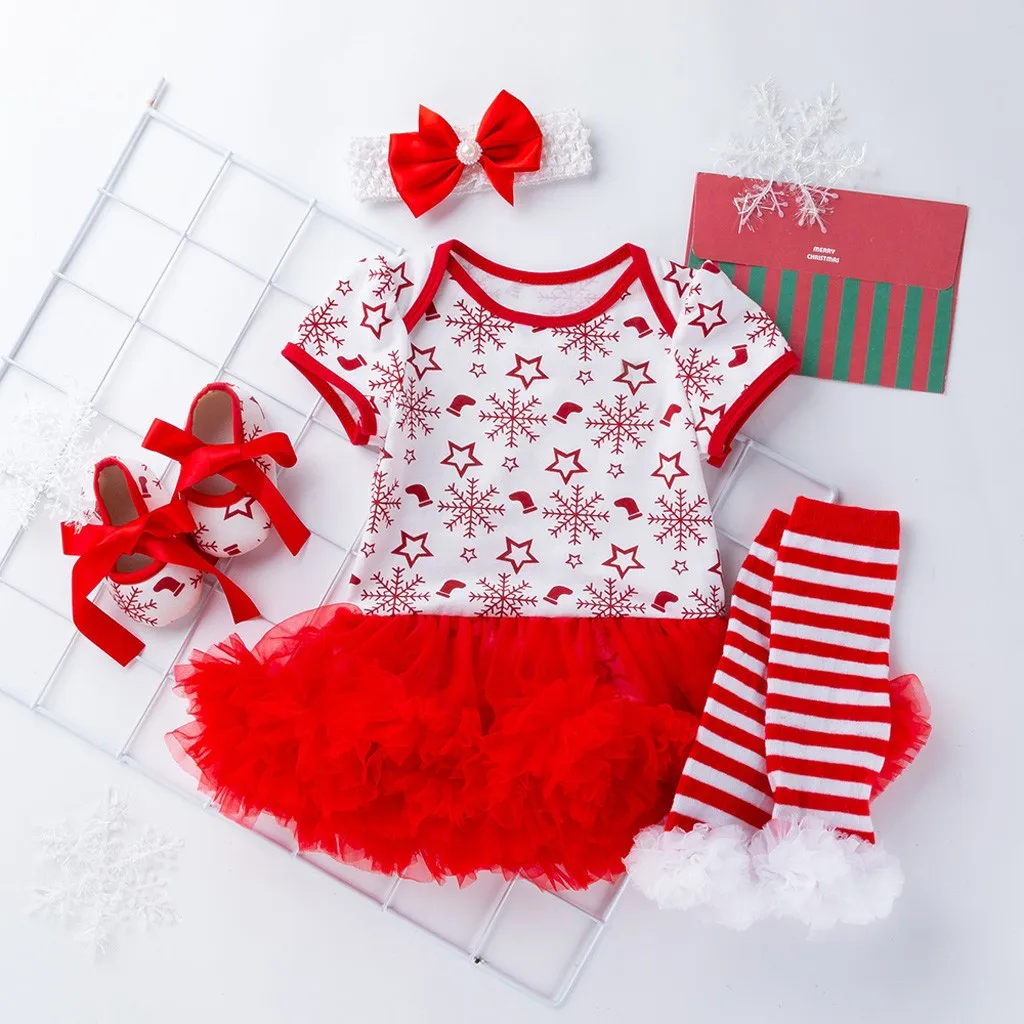 Рождественская одежда для малышей зимние комплекты из 4 предметов комбинезон с принтом Санта Клауса, платье-пачка новогодние вечерние комплекты одежды для маленьких мальчиков и девочек, 19Sep