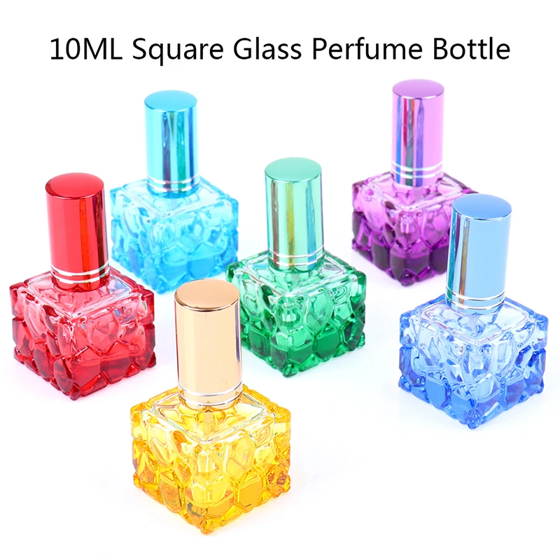 1PCS 10ml Parfume Refillable Spray Bottle Colorful Square Glass Perfume Bottle Small Sample Portable Scent Sprayer Cosmetic