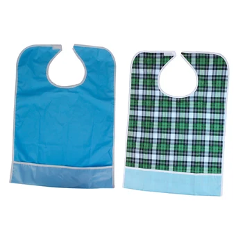 

2pcs Cotton Eating Bibs Patient Aid Apron Meals Protector With Catch Pocket Make Dining Easier For Elderly