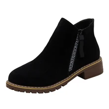 Лидер продаж; 1 пара; женские ботильоны на квадратном каблуке с боковой молнией и круглым носком; повседневная обувь