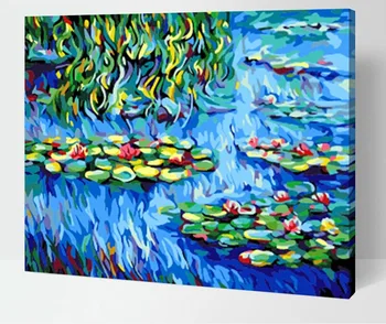 

Cheap Frameless DIY Oil Digital Painting by numbers Abstract drawing Lotus Pond World famous Canvas Paintings Home decor