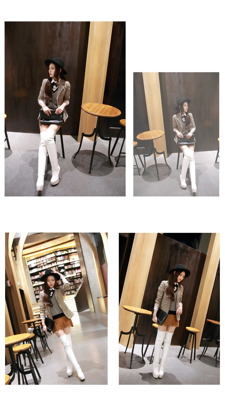 Ultra-High Stiletto Pu Waterproof Platform Over The Knee Boots Winter Warmth Thick Hair Round-Toed Women’S Over-The-Knee Boots