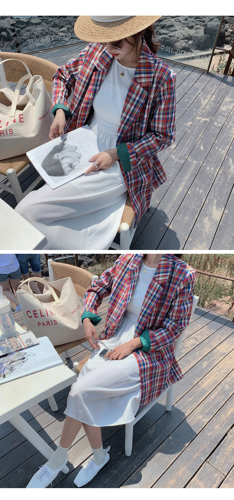 Ulzzang Kim Hyun Классическая клетчатая Женская Куртка Блейзер с надрезом воротник женские костюмы пальто мода решетки весна/осень