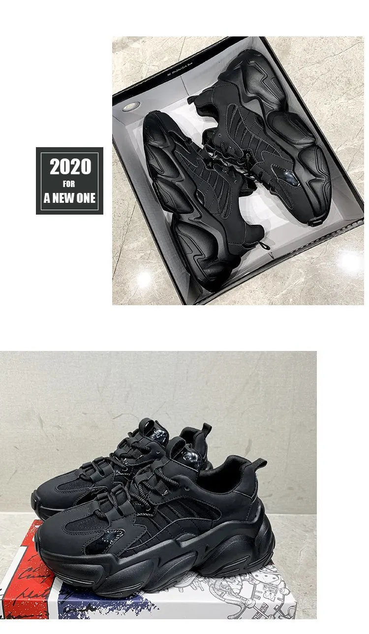 2022 Black Platform Sneakers Women Shoes Casual Lace Up Thick Sole Shoes Woman Beige Chunky Sneakers Leather Vulcanize Shoes