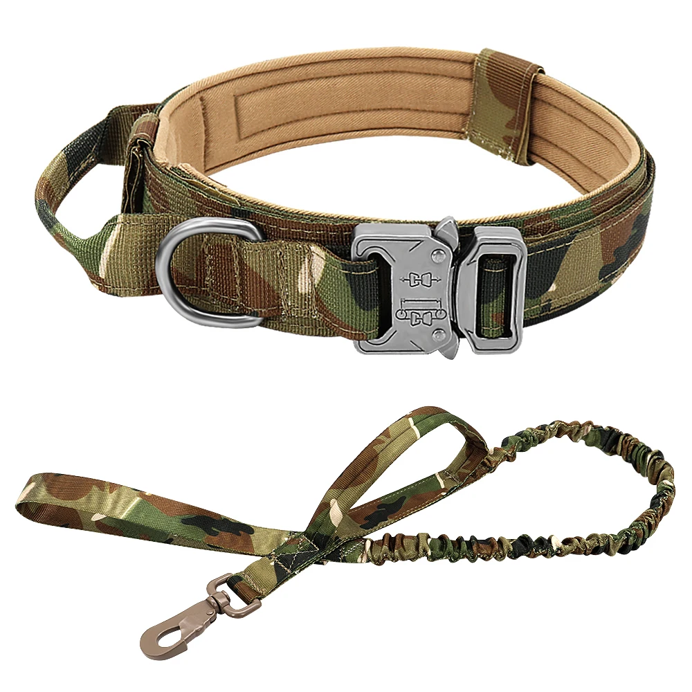 Military Tactical Dog Collar Elastic Bungee Leash  Collar Set Nylon Pet Collar Large Dogs Traning Collars For German Shepherd 