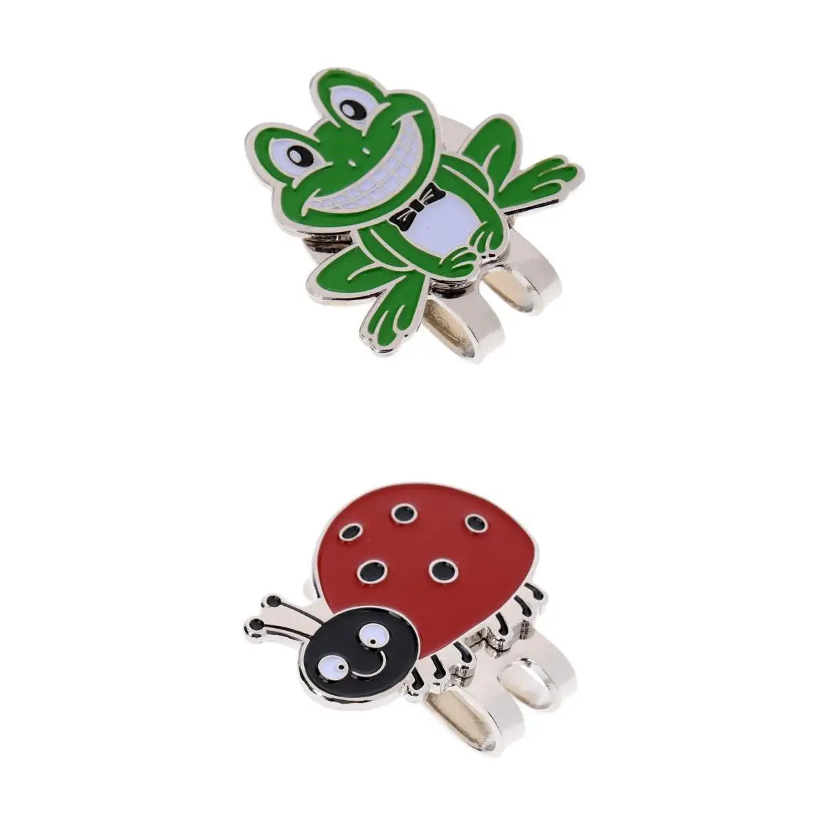 Set of 2 Magnetic Standard Golf Ball Mark Hat Clip with Frog & Ladybug Design for Men Women Kids Golf Training Aid