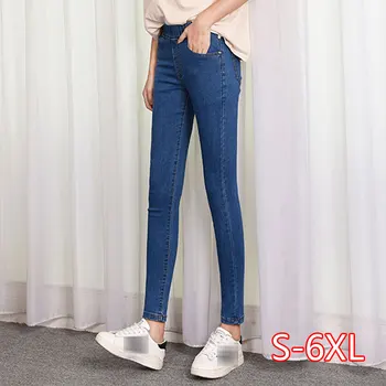 

Jeans Woman High Waist Plus Size Skinny Black Blue Pocket Mom Jeans Denim Pencil Pant 6XL 2020