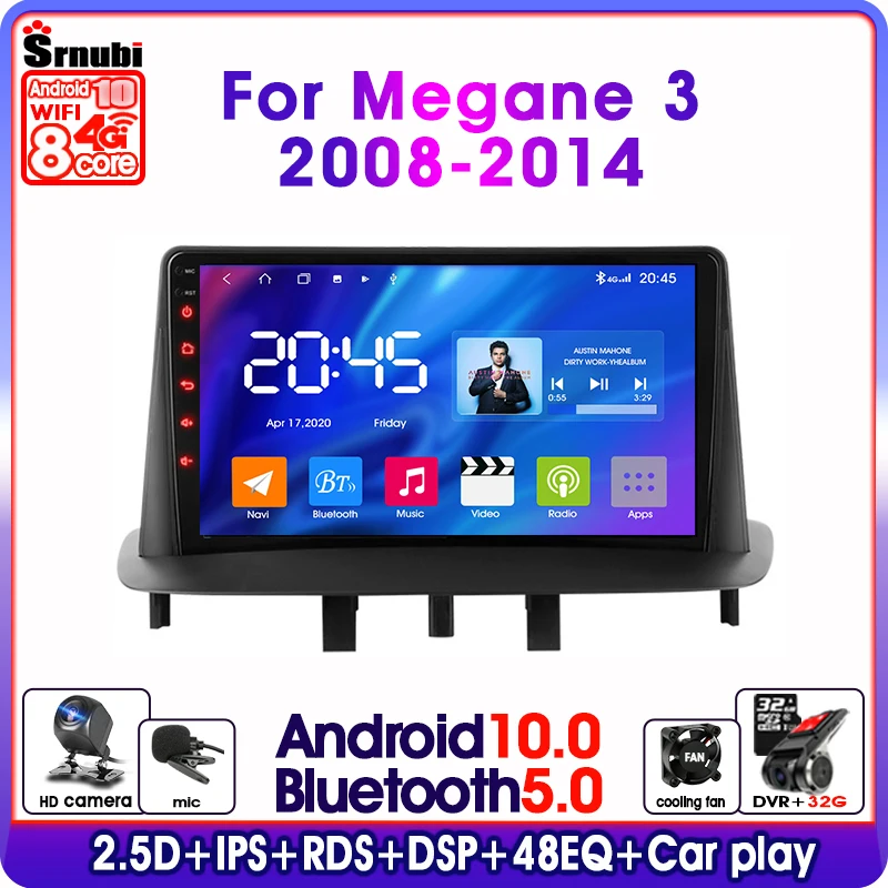 Автомагнитола 2 Din Android 10 для Renault Megane 3 Fluence 2008-2014 мультимедийный видеоплеер