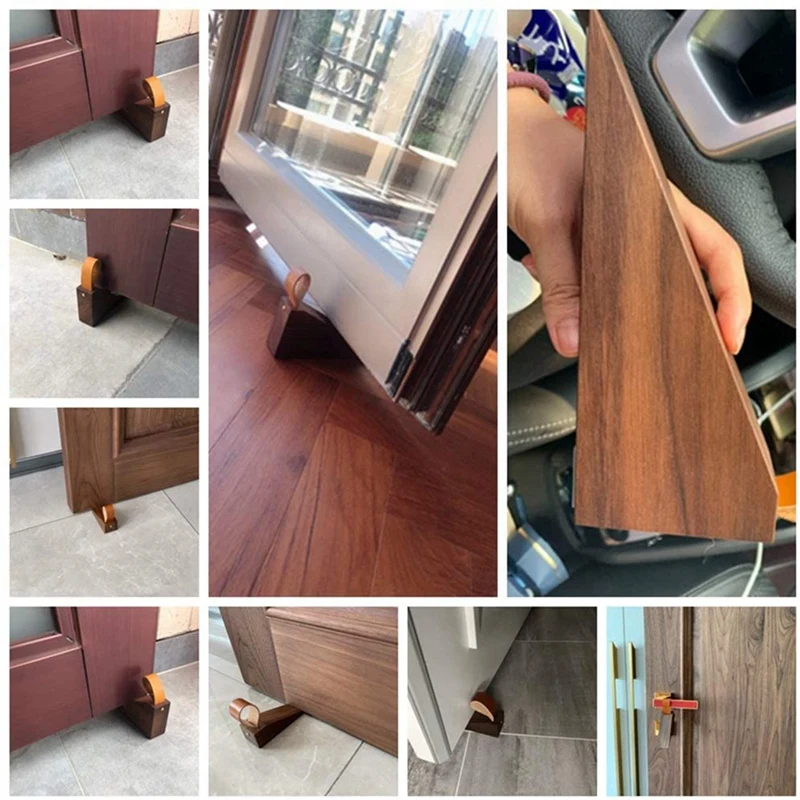 Door Stopper Decorative Wooden Doorstop Wedge Multiple Surface Wood Door Stop with Leather Band Quality Design for All Surfaces Multiple Sizes Extra Large Door Stops with Heavy Duty 