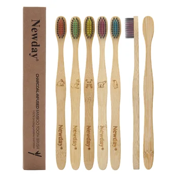 5PCS Eco friendly bamboo toothbrush wooden tooth brush soft-bristle tip charcoal for adults oral care portable 1