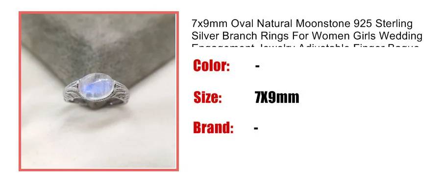 7x9 мм Овальный натуральный лунный камень 925 стерлингового серебра кольца в виде веток для женщин девочек Свадебные обручальные ювелирные изделия регулируемый палец
