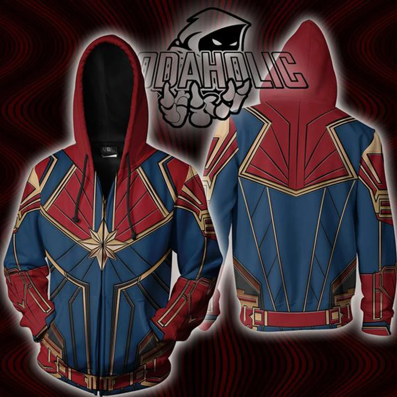 

2020 NEW captain marvel zip Hoodie Carol Danvers Cosplay Look Zip Up Jacket 3D Printed zipper hooded sweatshirt BIANYILONG