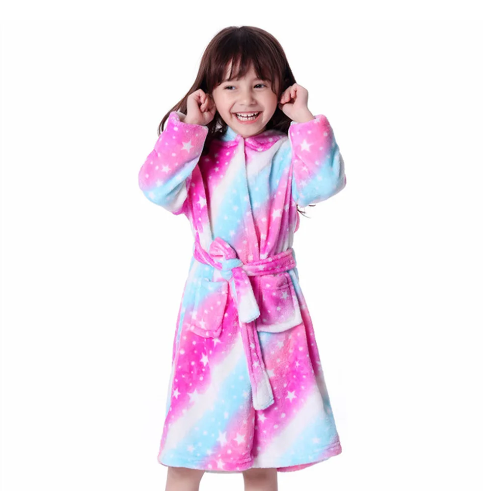 baby nightgowns cost Rainbow Unicorn Kigurumi Bathrobes for Girls Baby Winter Flannel Warm Pajama Gown Robes for Children Kids Sleepwear Pijama Dress cheap baby sleepwear Sleepwear & Robes
