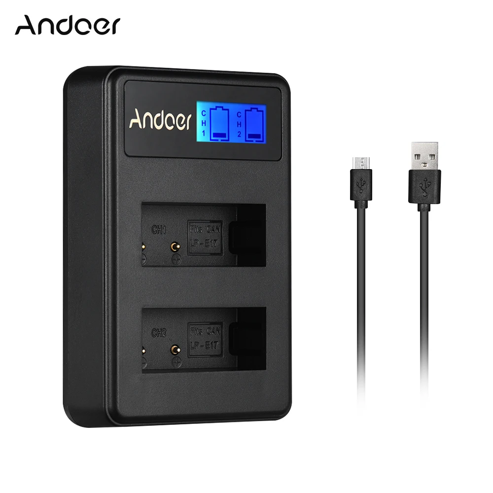 

Andoer LCD2-LPE17 Compact Dual Channel LCD Camera Battery Charger USB Input LCD Display for Canon for Canon