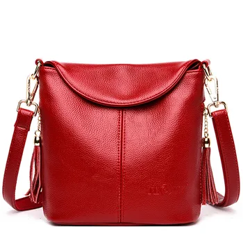 

Vintage Female Shoulder Messenger Bag Ladies Soft Genuine Leather Crossbody Bags For Women Handbag Sac Fashion Tassel Bucket Bag