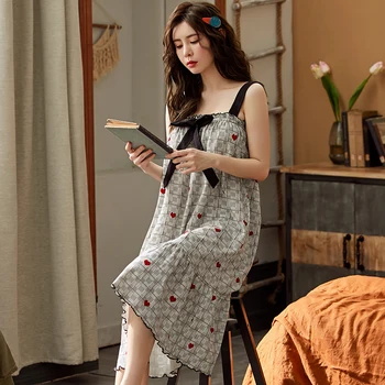 

Summer New Ladies Cotton Night Dress Sleeveless Nighties Nightgown Plus Size Women Sexy Nightdress Loose Sleepwear Nightwear