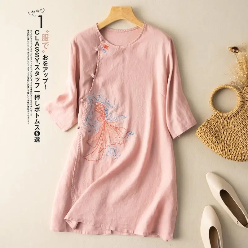 

Traditional Summer T-shirt Casual Full Sleeve Chinese Blouse Women Tops Trousers Cotton Linen Ancient Tang Suit Hanfu Clothing