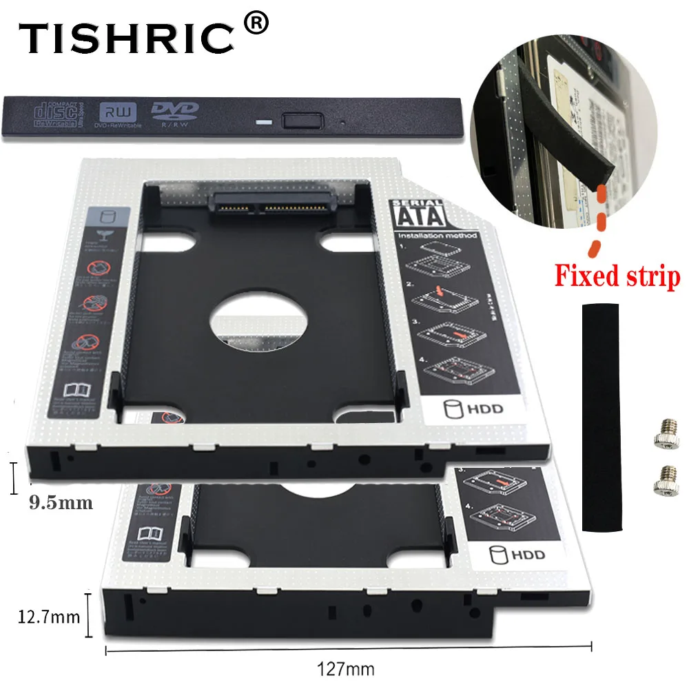 Универсальный адаптер Tishric 9,5 мм/12,7 мм 2nd Hdd Caddy SATA 3,0 для 2,5 дюймового SSD корпуса жесткого диска Optibay для ноутбука DVD ROM|Корпус жесткого диска|   | АлиЭкспресс