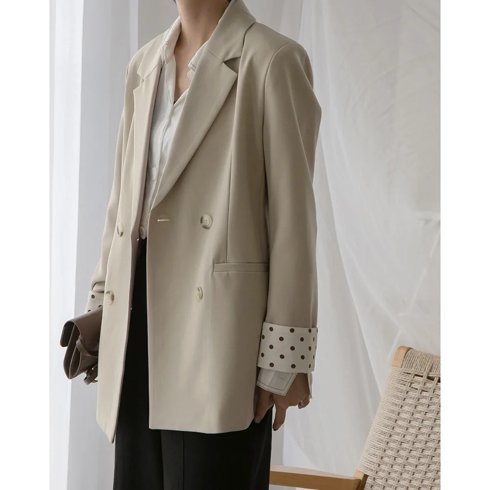 

2019 Korean-style Autumn & Winter New Style Simple Hong Kong Style Long Sleeve Straight-Cut Medium-length Polka Dot Cuff Casual