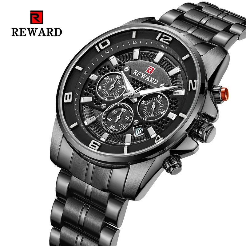 

2019 REWARD Fashion Luxury Brand Watches Mens Stainless Steel Band Quartz Sport Watch Chronograph Men's Wrist Watches Clock