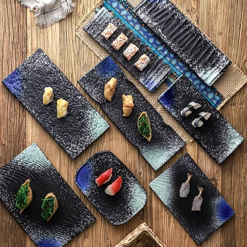 

Japanese Vintage Ceramic Long Sushi Dessert Ramen Dish Japanese Cuisine Sashimi Rectangular Plate Home Hotel Kitchen Tableware